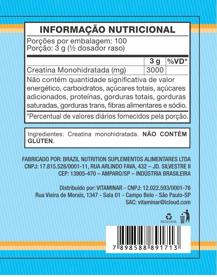 Creatina Vegana Pura Vitaminar – 300 gramas
