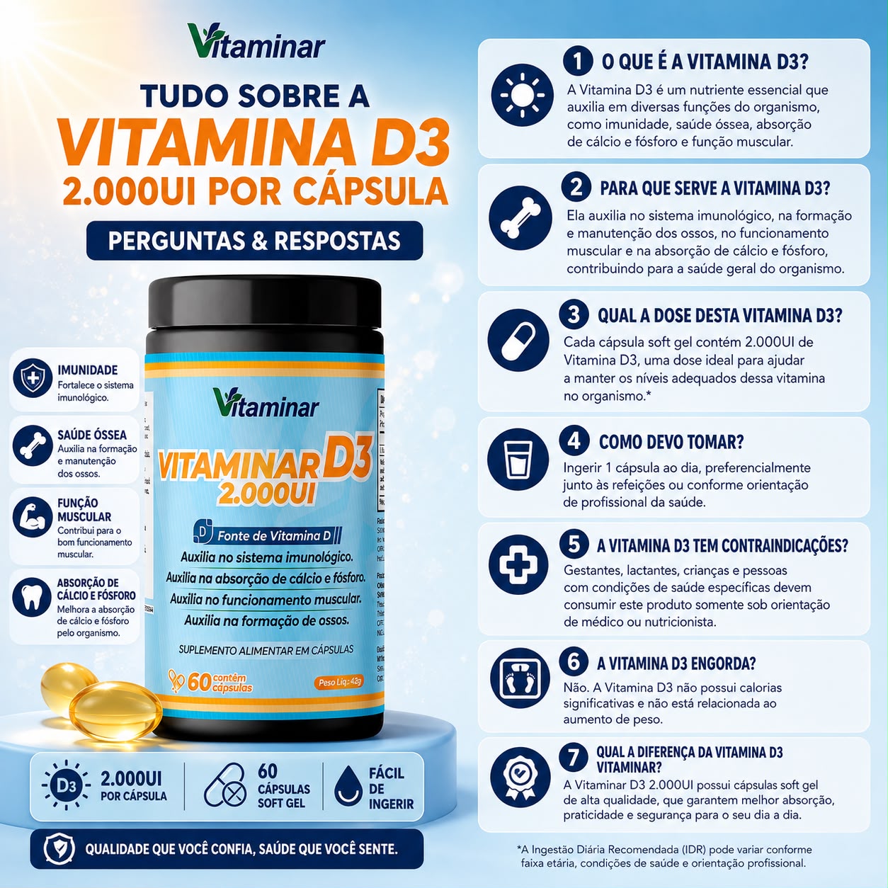 Vitaminar D3 2000ui Sofgel 60 caps Grupo Vitaminar®