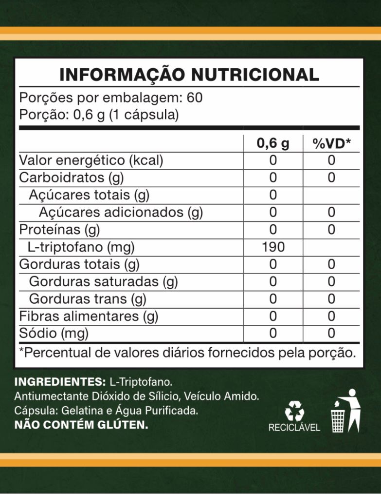 L - Triptofano 190mg 60 Cápsulas Vitaminar
