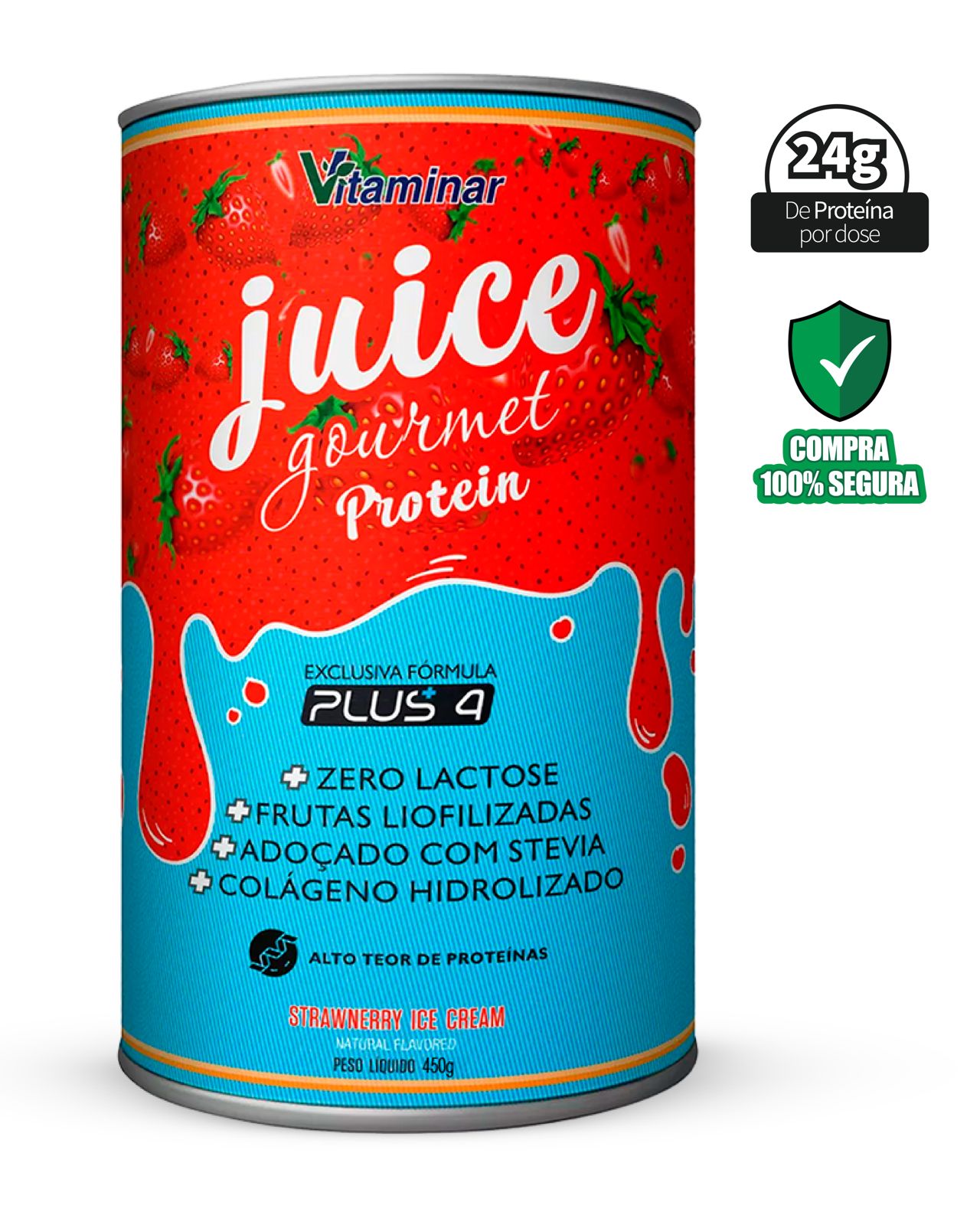 Juice Gourmet Protein Morango - Vitaminar (450gr)
