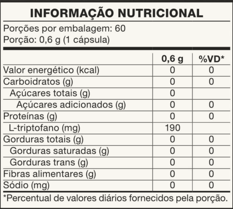 L - Triptofano 190mg 60 Cápsulas Vitaminar