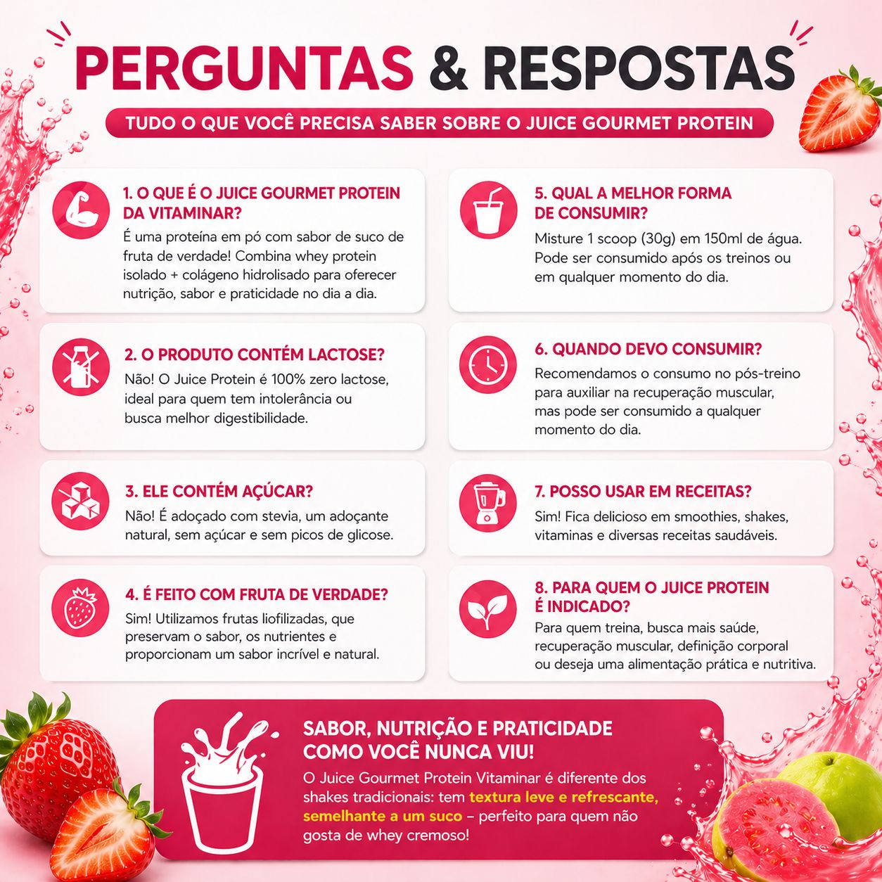 Juice Gourmet Protein Morango - Vitaminar (450gr) VITAMINAR
