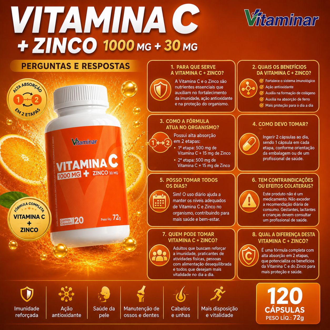 Vitamina C + Zinco 120 cápsulas – Vitaminar VITAMINAR