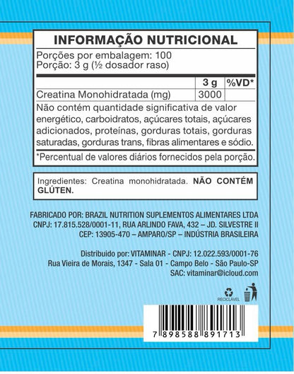 Creatina Vegana Pura Vitaminar – 300 gramas