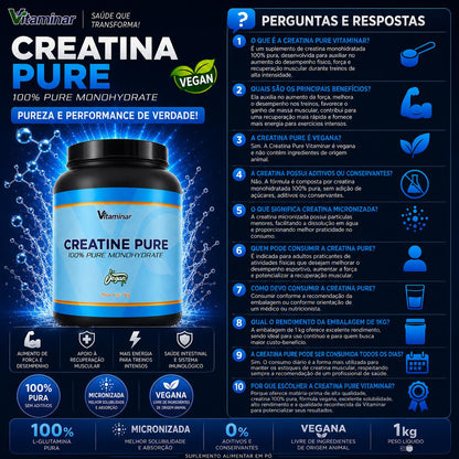 Creatina Pura 1kg Vegan - Vitaminar