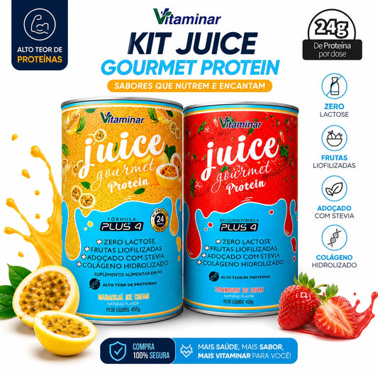 Kit Juice Gourmet Protein Vitaminar Morango + Maracujá | 24g Proteína | Zero Lactose