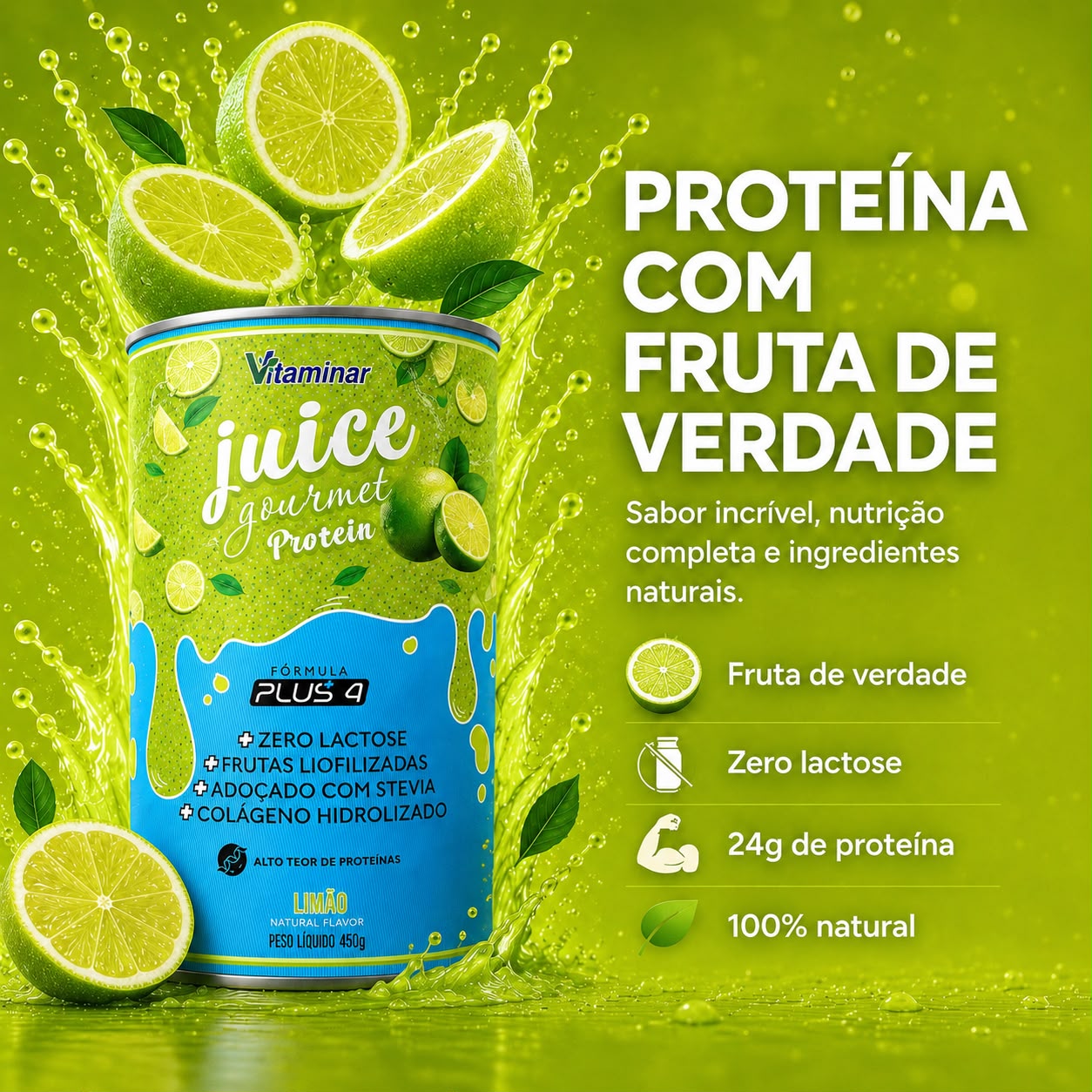 Juice Gourmet Protein Limão 450g - Vitaminar Grupo Vitaminar®