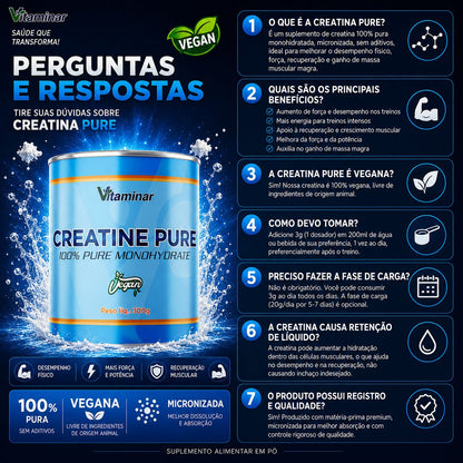 Creatina Vegana Pura Vitaminar – 300 gramas VITAMINAR