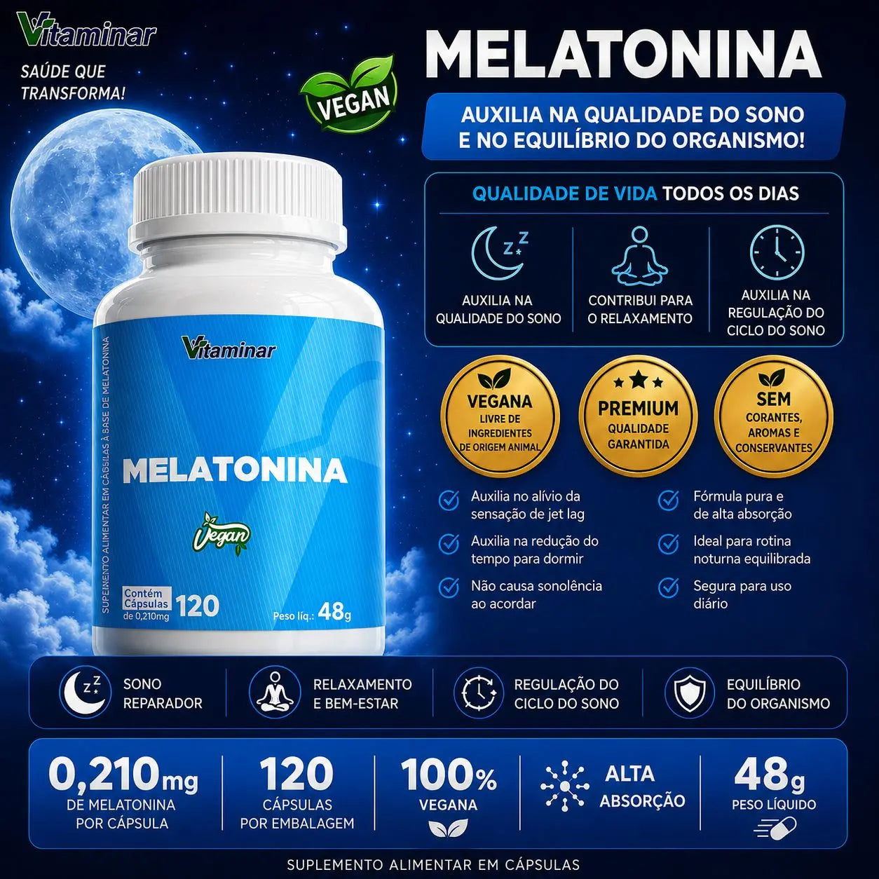 Melatonina Vitaminar 120 cápsulas – Vitaminar VITAMINAR