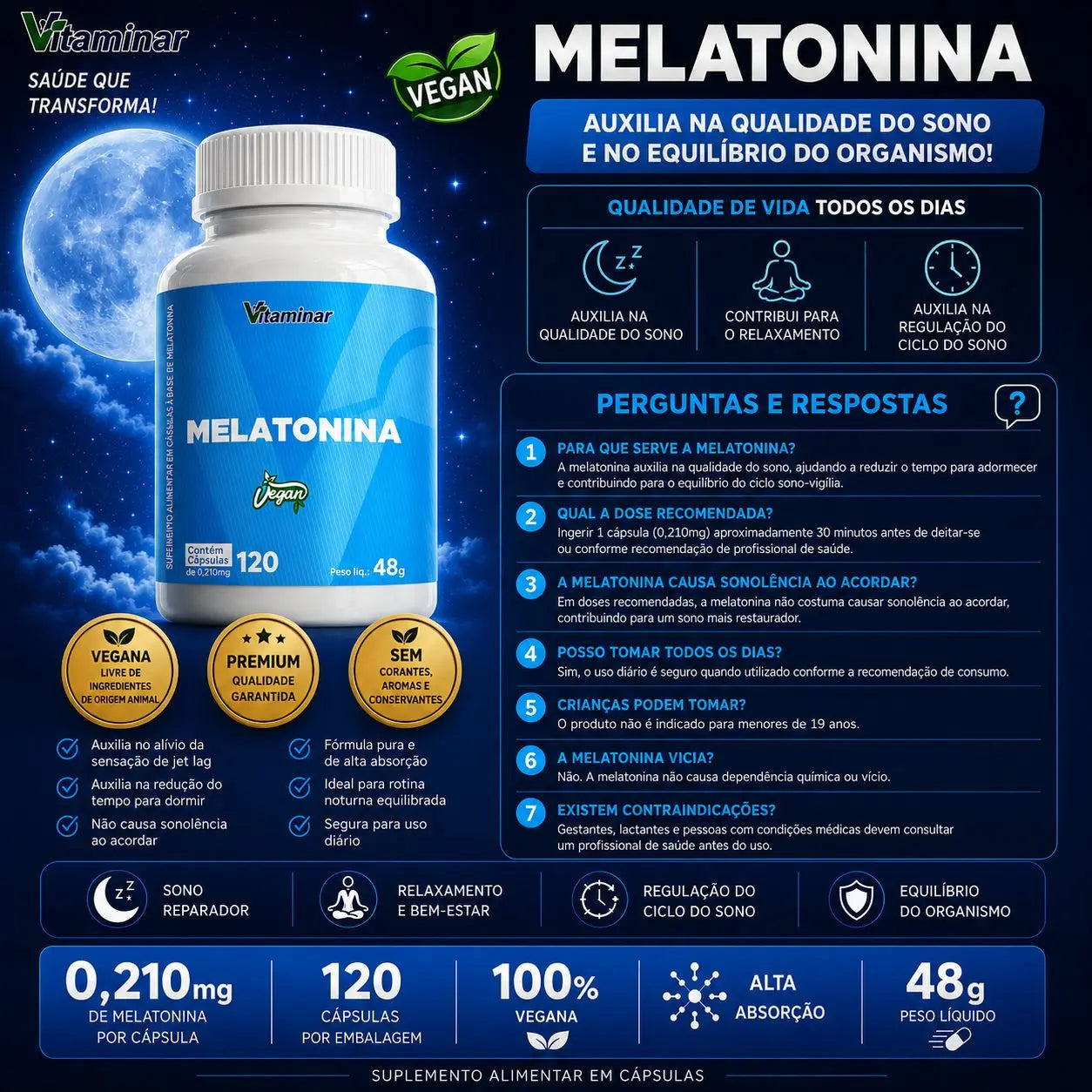 Melatonina Vitaminar 120 cápsulas – Vitaminar VITAMINAR