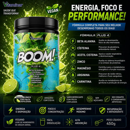 Boom! Vitaminar Lemonade 450g Plus4 - Vitaminar (Sem Cafeína) VITAMINAR