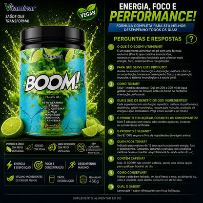 Boom! Vitaminar Lemonade 450g Plus4 - Vitaminar (Sem Cafeína) VITAMINAR