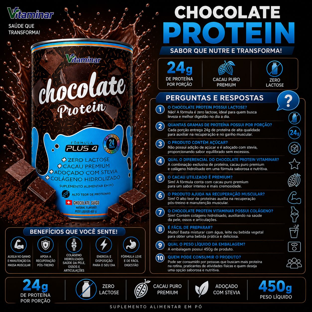 Chocolate Protein 450g - Vitaminar VITAMINAR