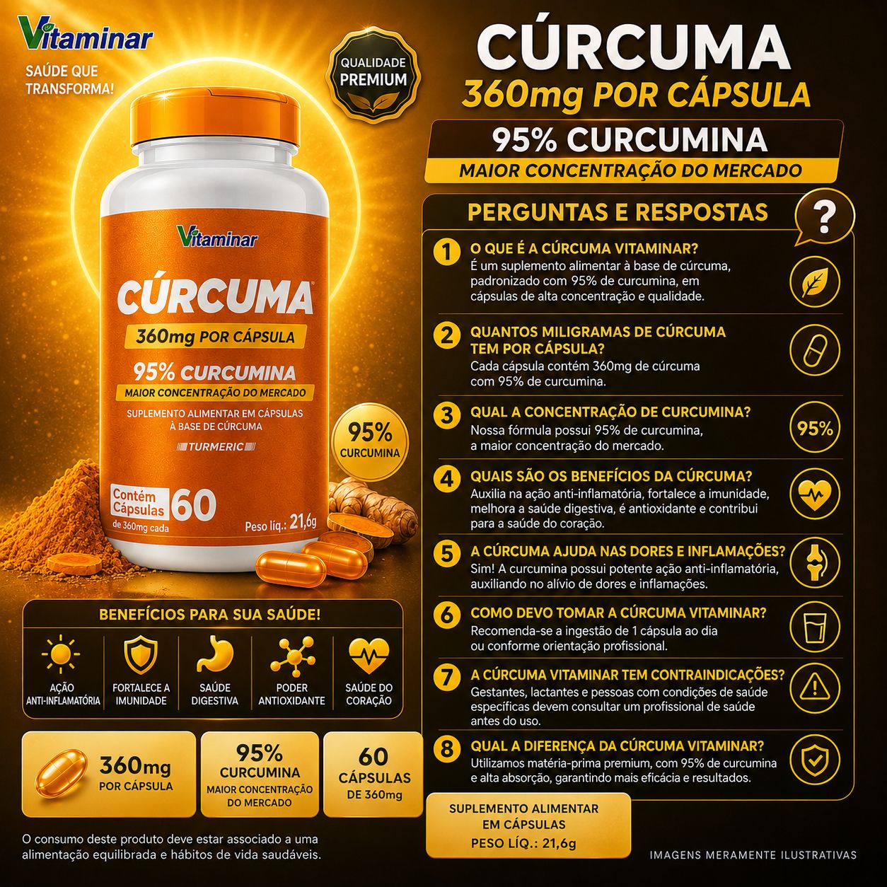 Cúrcuma Turmeric  60 Cápsulas – Vitaminar VITAMINAR