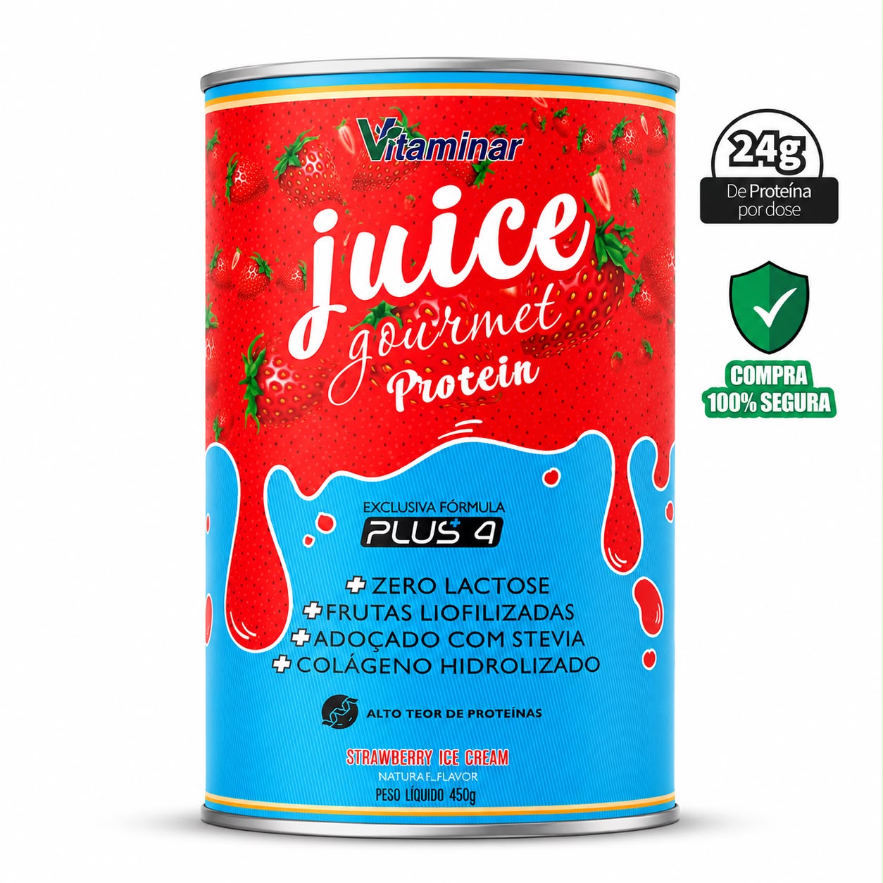 Juice Gourmet Protein Morango - Vitaminar (450gr)