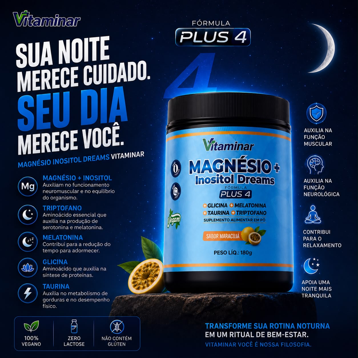 Magnésio Inositol Dreams Vitaminar — Fórmula 4 Plus Grupo Vitaminar®