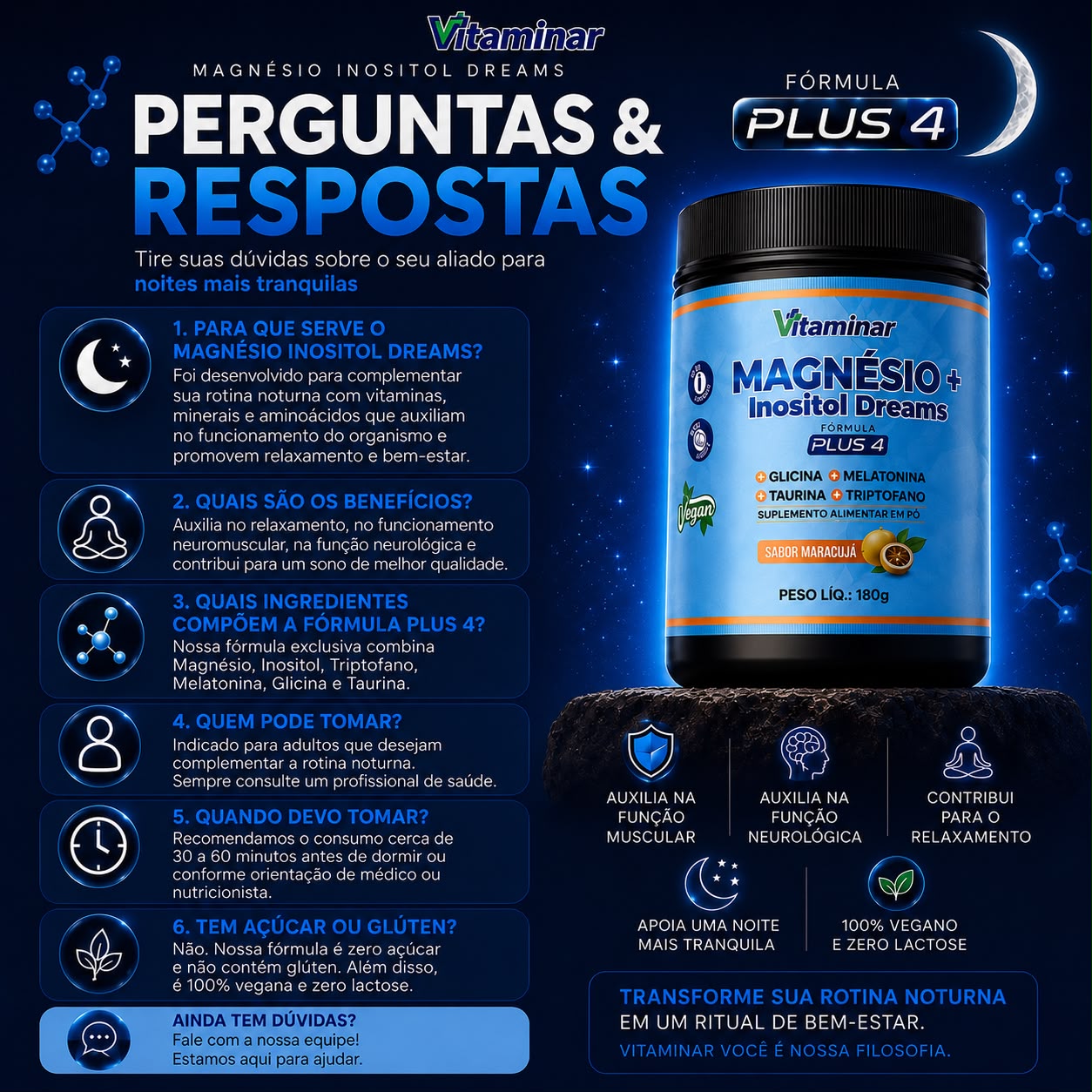 Magnésio Inositol Dreams Vitaminar — Fórmula 4 Plus Grupo Vitaminar®