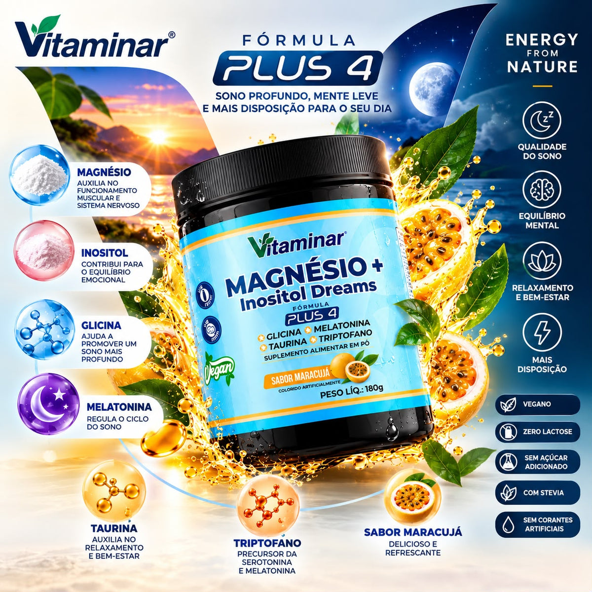 Magnésio Inositol Dreams Vitaminar — Fórmula 4 Plus Grupo Vitaminar®