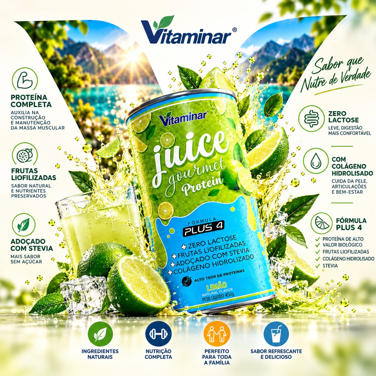 Juice Gourmet Protein Limão - Vitaminar (450gr) Grupo Vitaminar®
