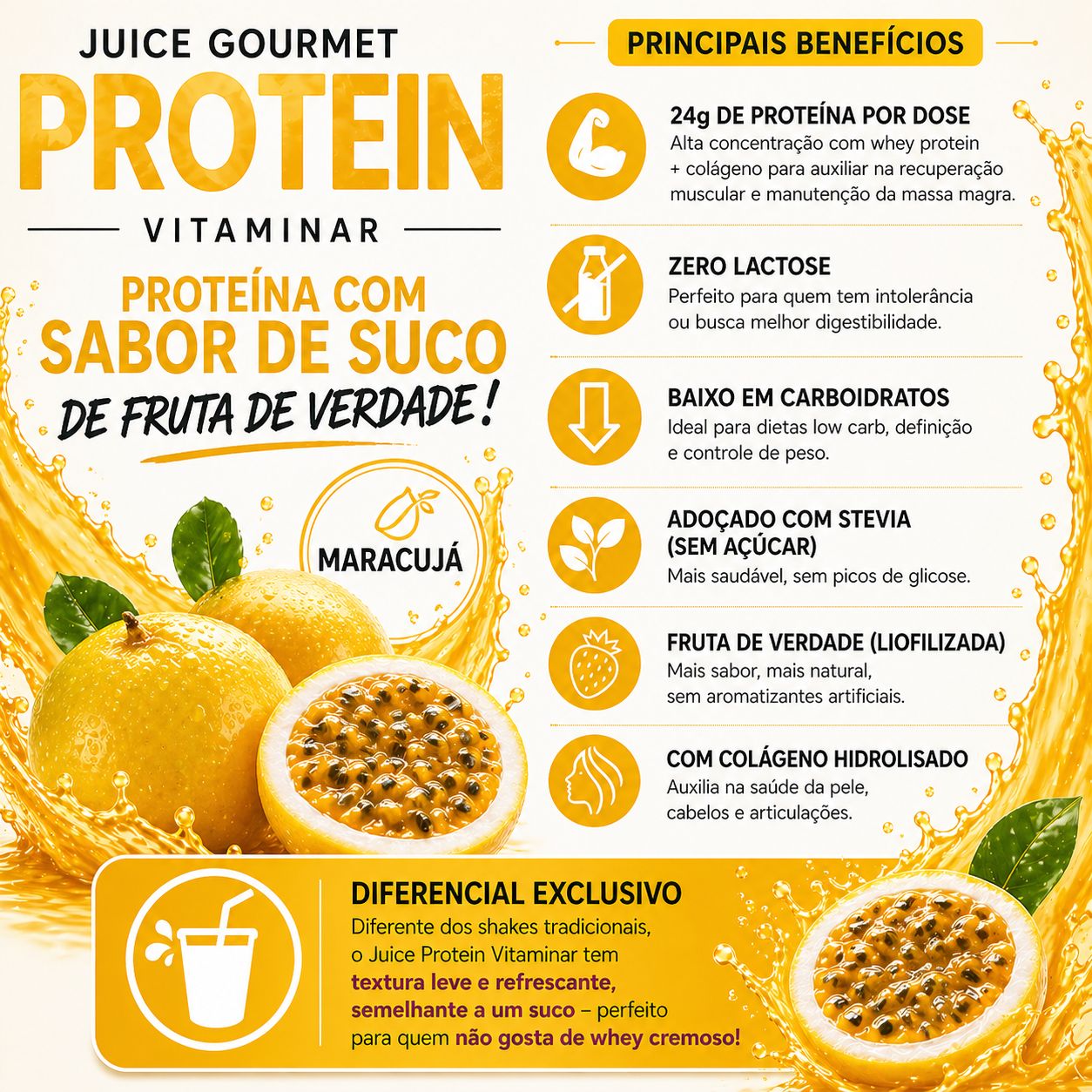 Juice Gourmet Protein Maracuja - Vitaminar (450gr)